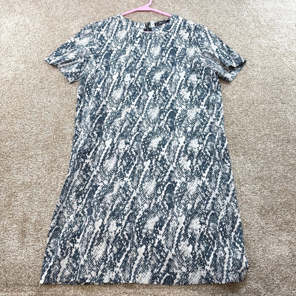 MNG Basics Mango Women XXS Navy Snakeskin Animal Print Short Sleeve Shift Dress